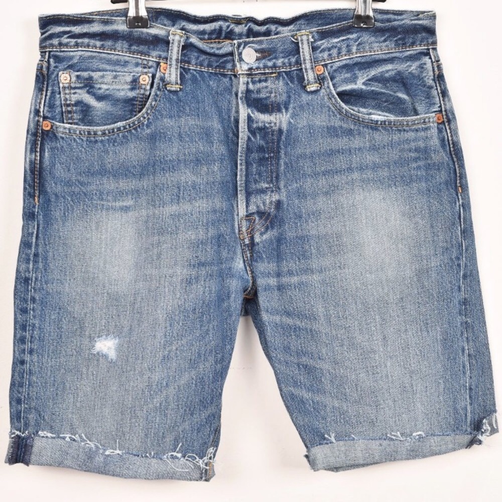 Levi's 501 Button Fly Cutoff Jean Shorts Medium Wash Distressed.